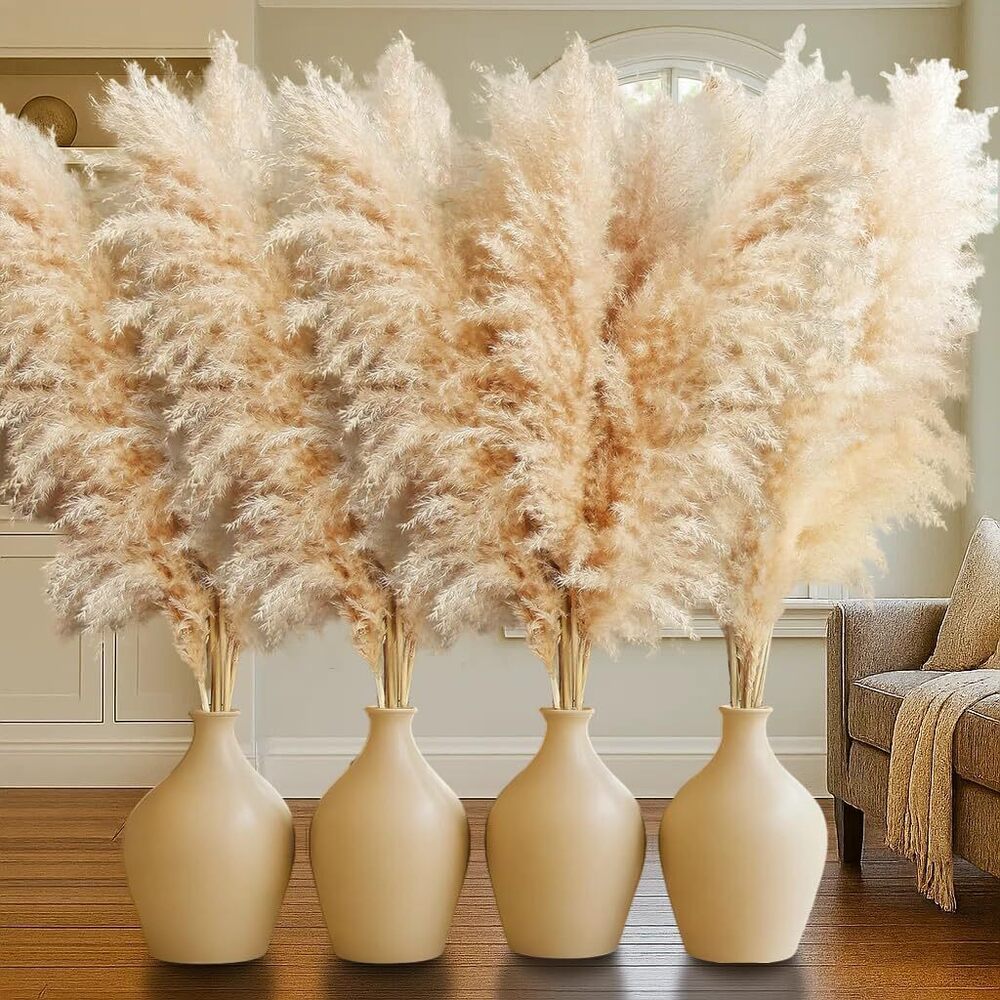 9046 20 Stems 40" Tall Natural Dried Pampas Grass Decor, Large Tall Beige